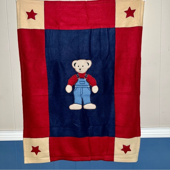 Blue Jean Teddy Bear Crib Blanket - Picture 1 of 9